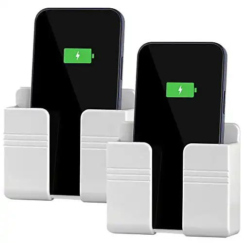 Phone Holder Wall Mounted, Phone Stand with Self Adhesive. Compatible with iPhone and Android (2Pcs-White)