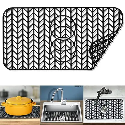 JIUBAR Sink Protectors for Kitchen Sink - Silicone Sink Mat Can be Sheared with 3 Reserved Holes-Protection of Stainless Steel Sink